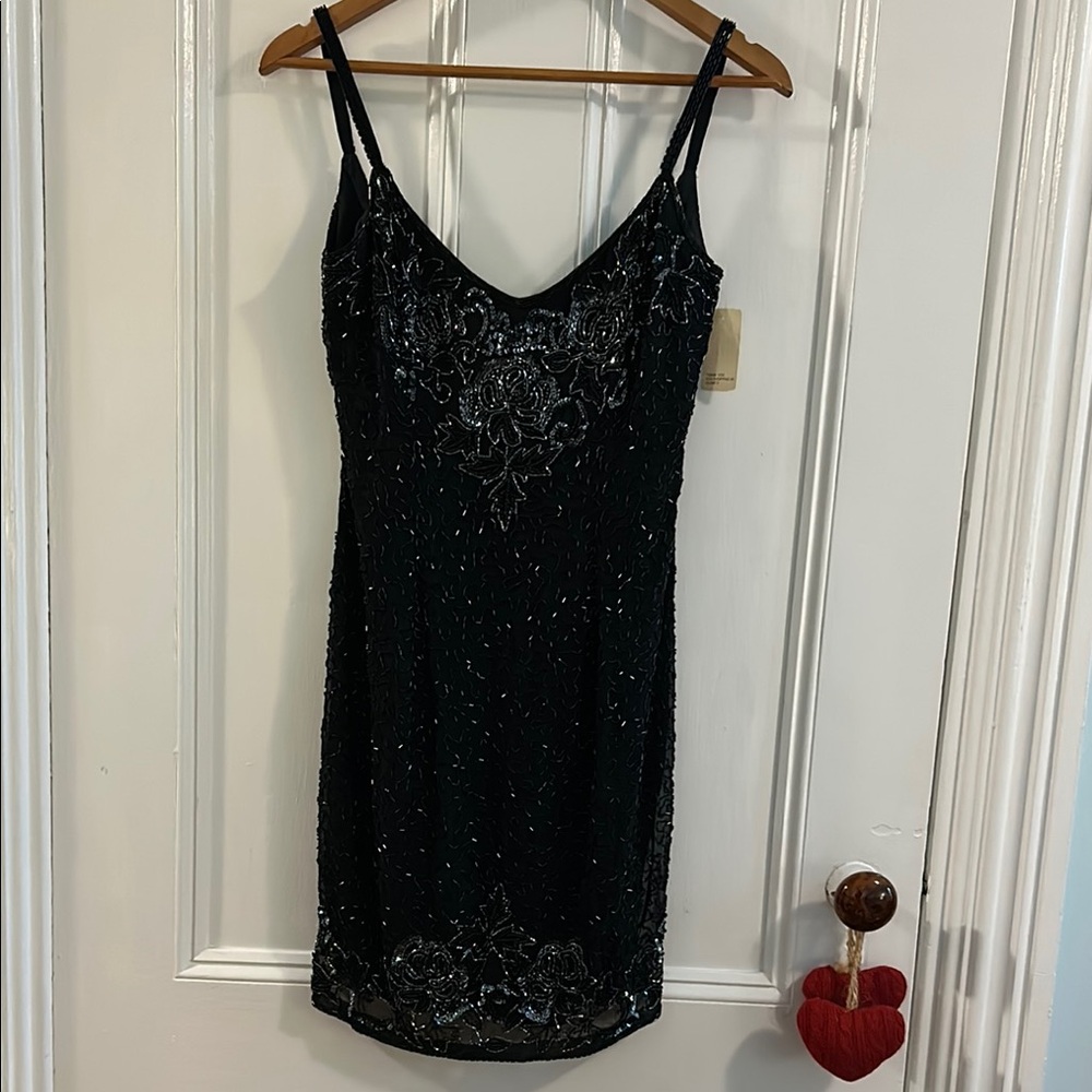 VINTAGE SILK Chic Black Beaded Dress